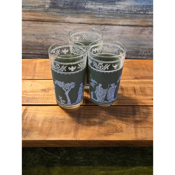 Wedgwood Other - Vintage MCM Wedgewood Greek Hellenic Apollo Green Frosted Tumblers Glassware